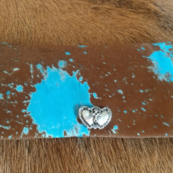 Turquoise Acid Washed Cowhide Clutch Purse - Picture 2 of 7